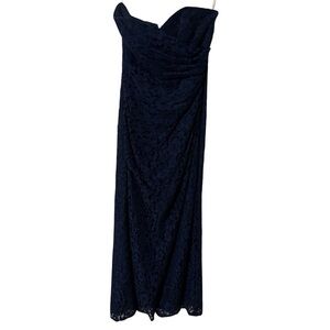David's Bridal Navy Lace Strapless Sweetheart Gown Formal Bridesmaid Size 2
